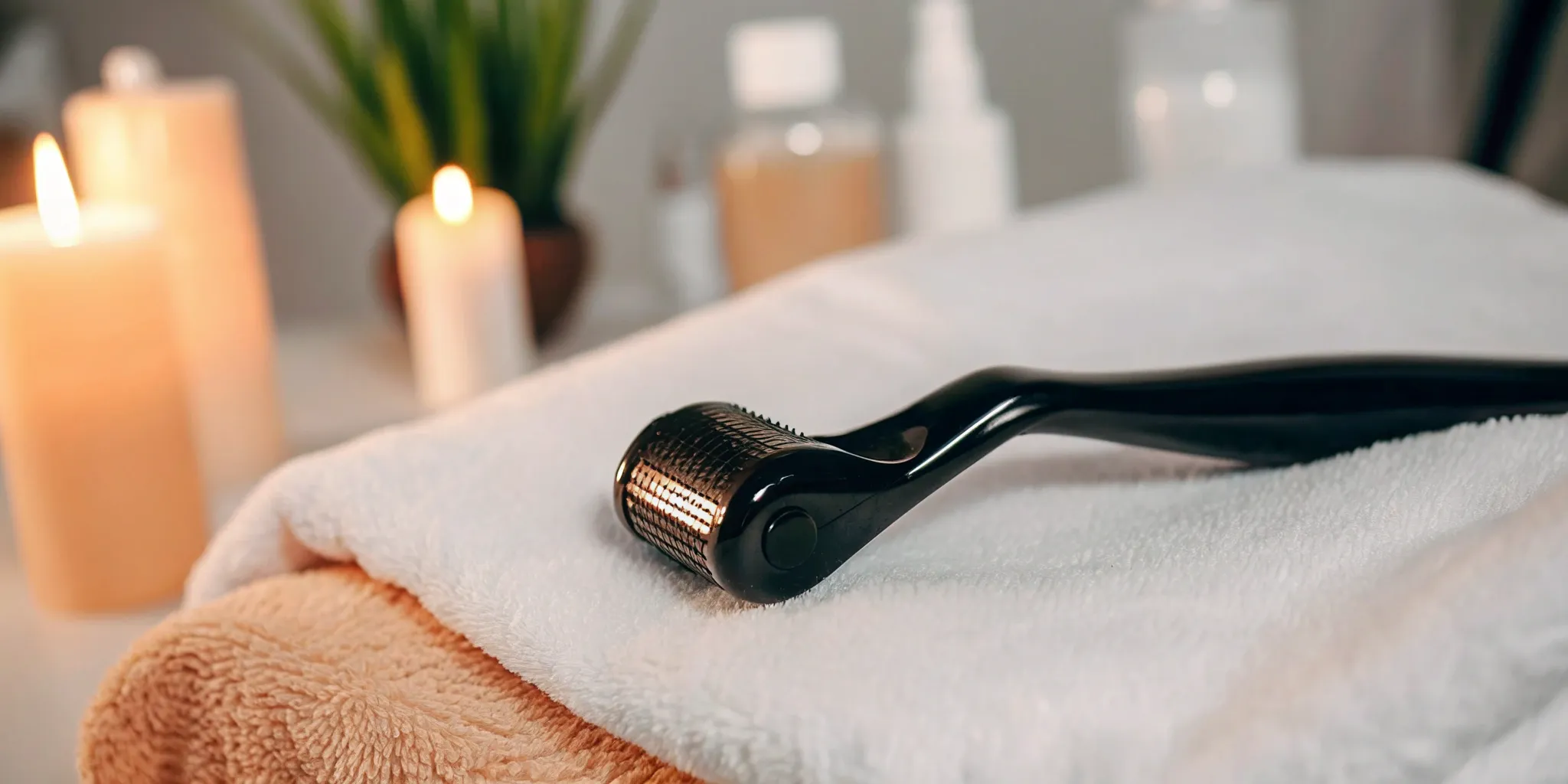 Microneedling roller and spa essentials.