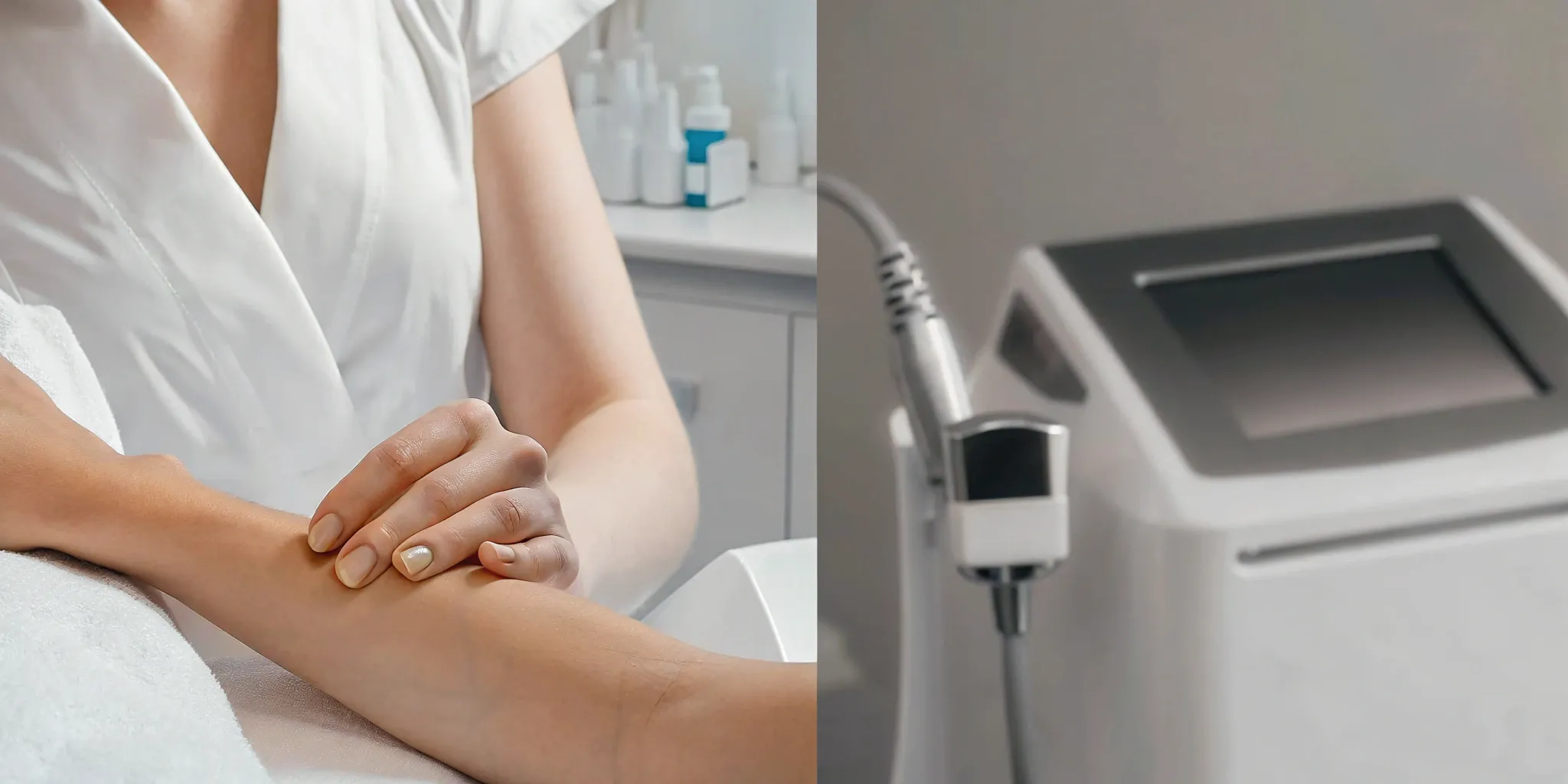 A laser tattoo removal session in progress at a Frisco clinic.