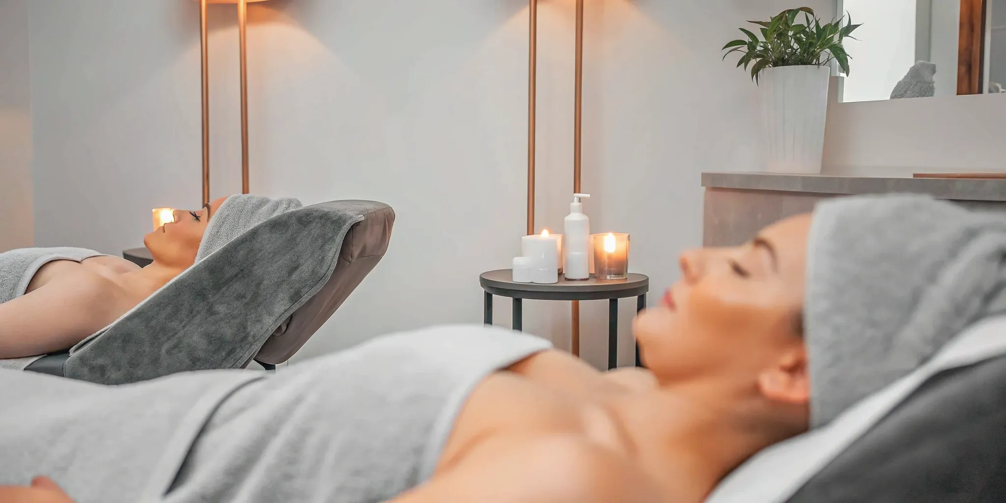 Two women prepare for a VelaShape body contouring treatment at a Dallas spa.