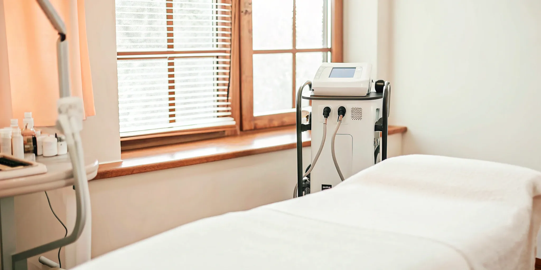 A clinic room prepared for a professional laser hair removal treatment.