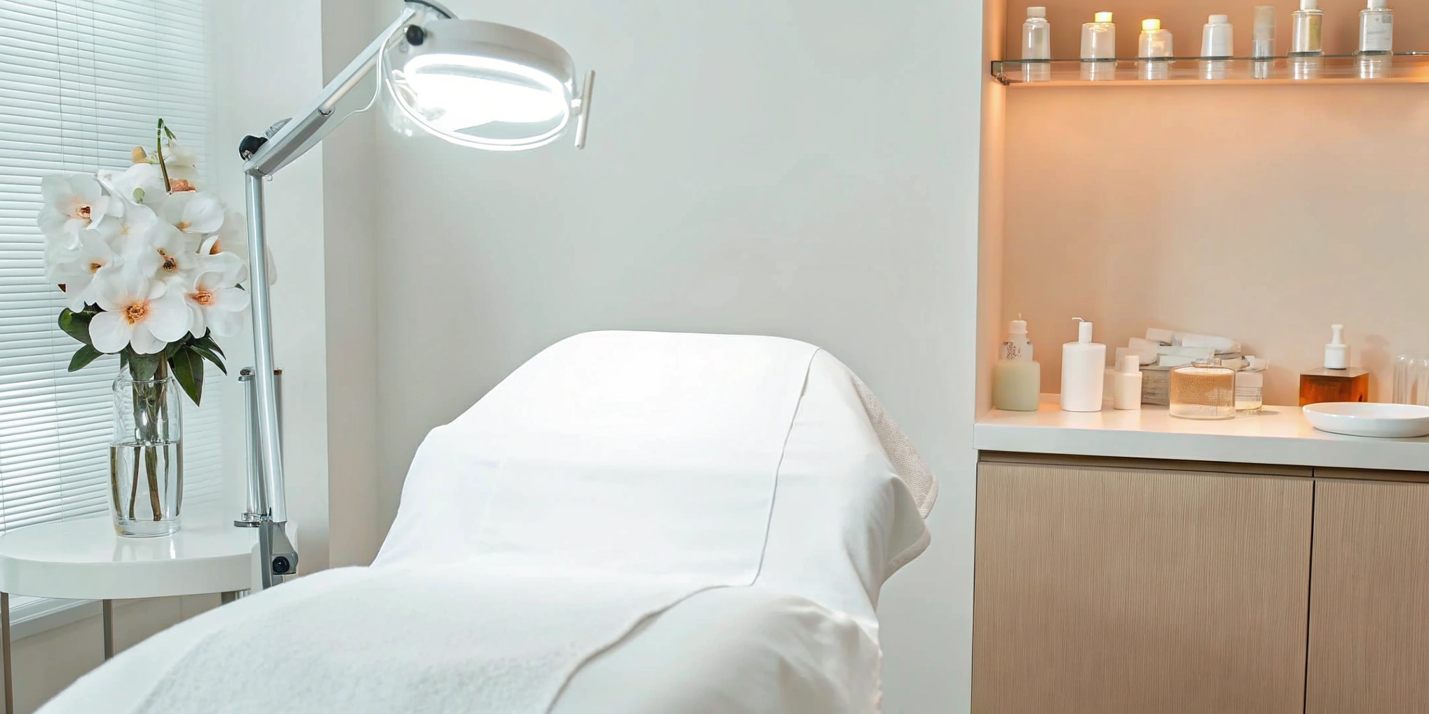 A serene treatment room, one of the perks of a Dallas med spa membership.