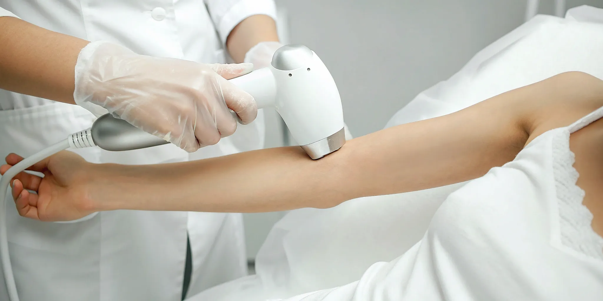 An underarm laser hair removal session in a series of treatments.