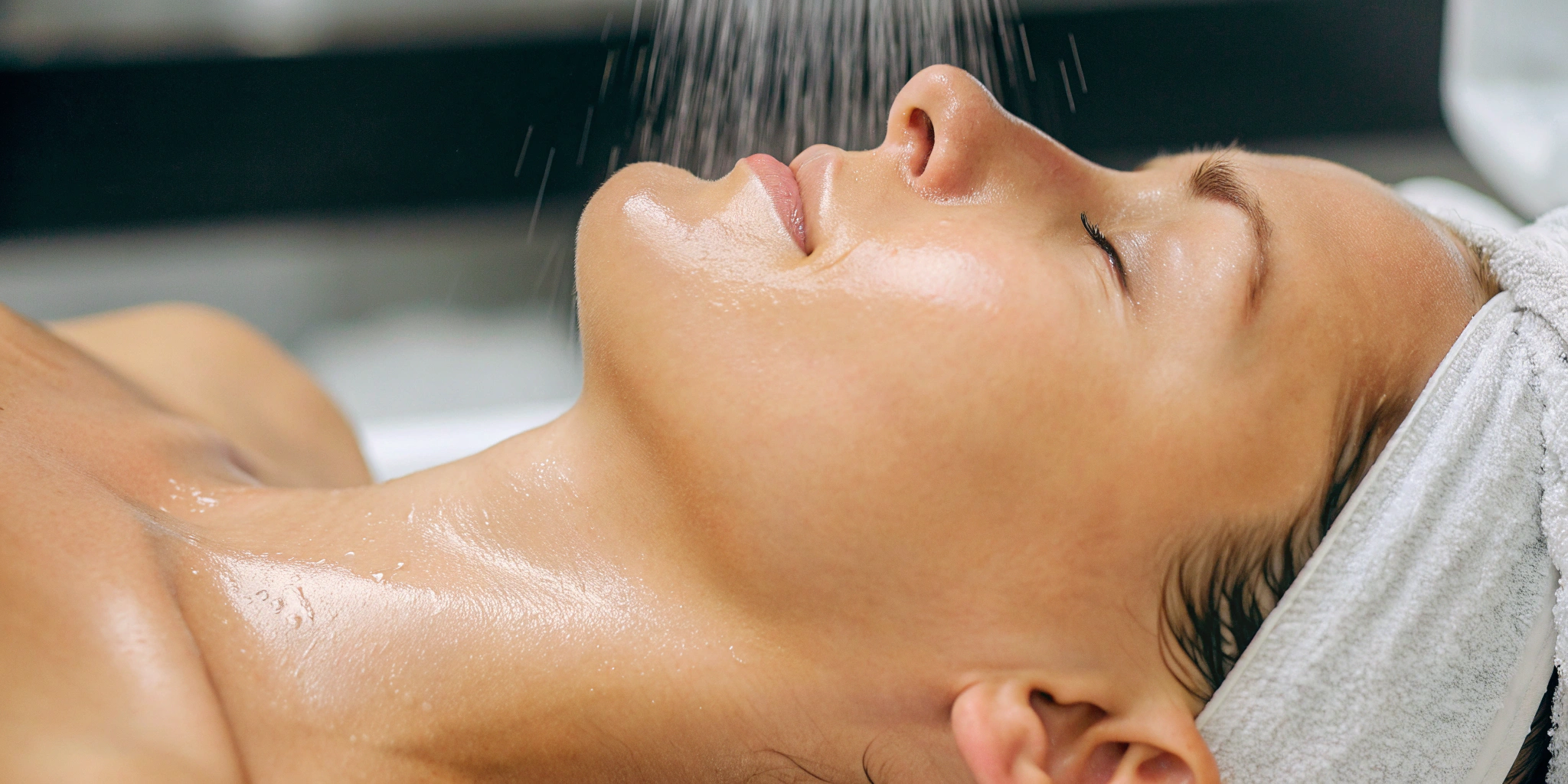 Woman receiving a professional IPL photofacial to treat skin imperfections.