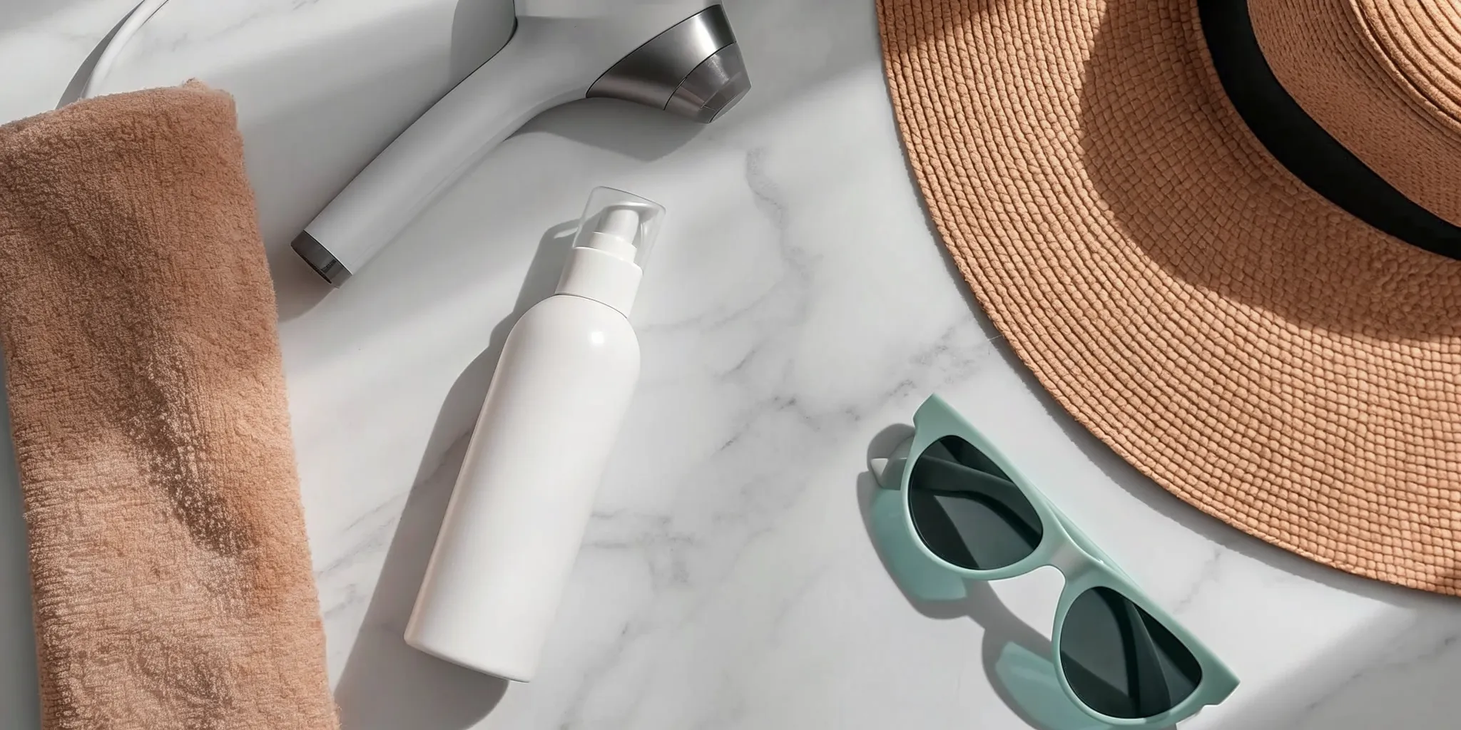 Avoiding sun exposure after laser hair removal with a hat, sunscreen, and sunglasses.