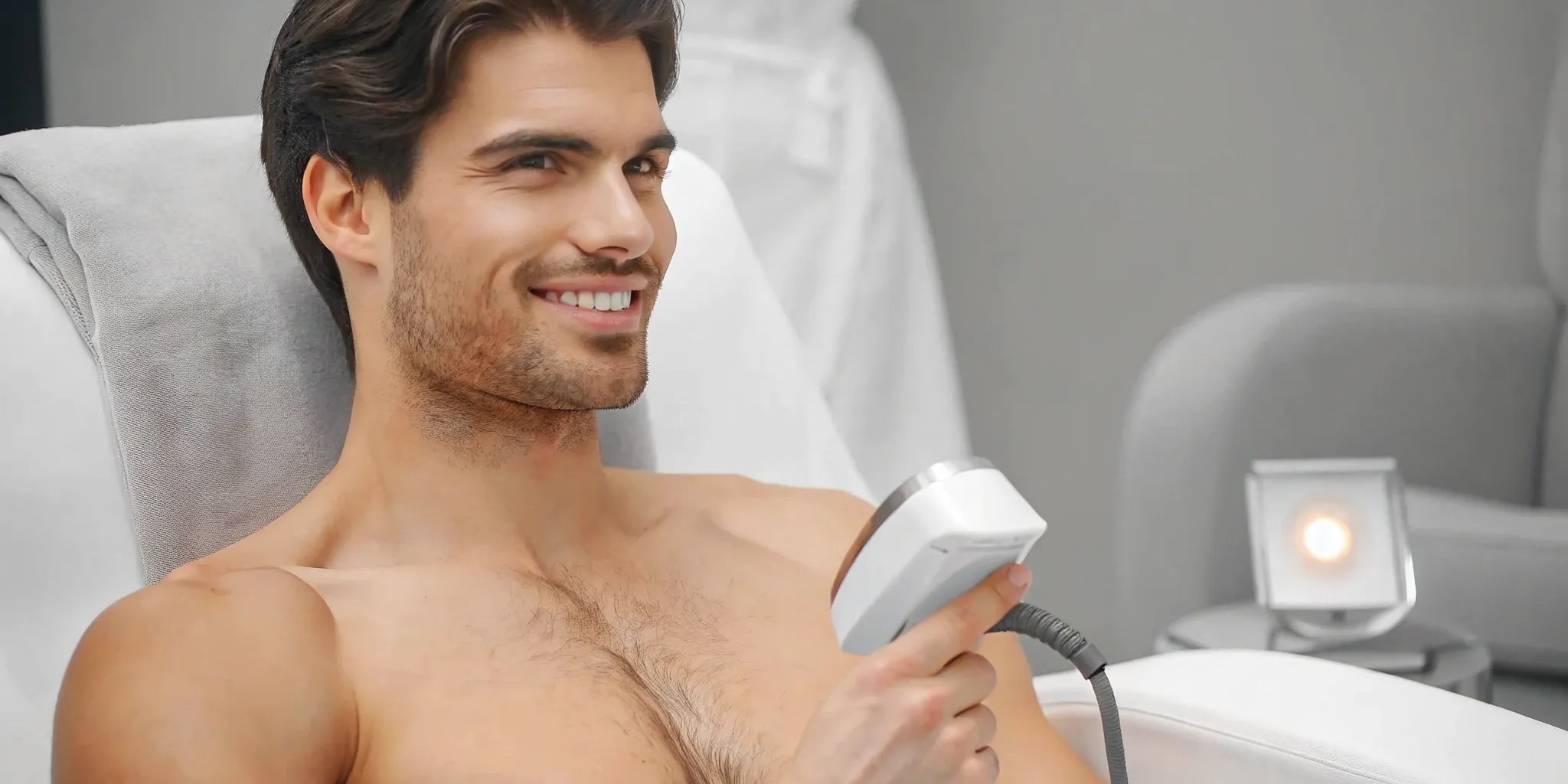 Laser beard removal treatment in progress.