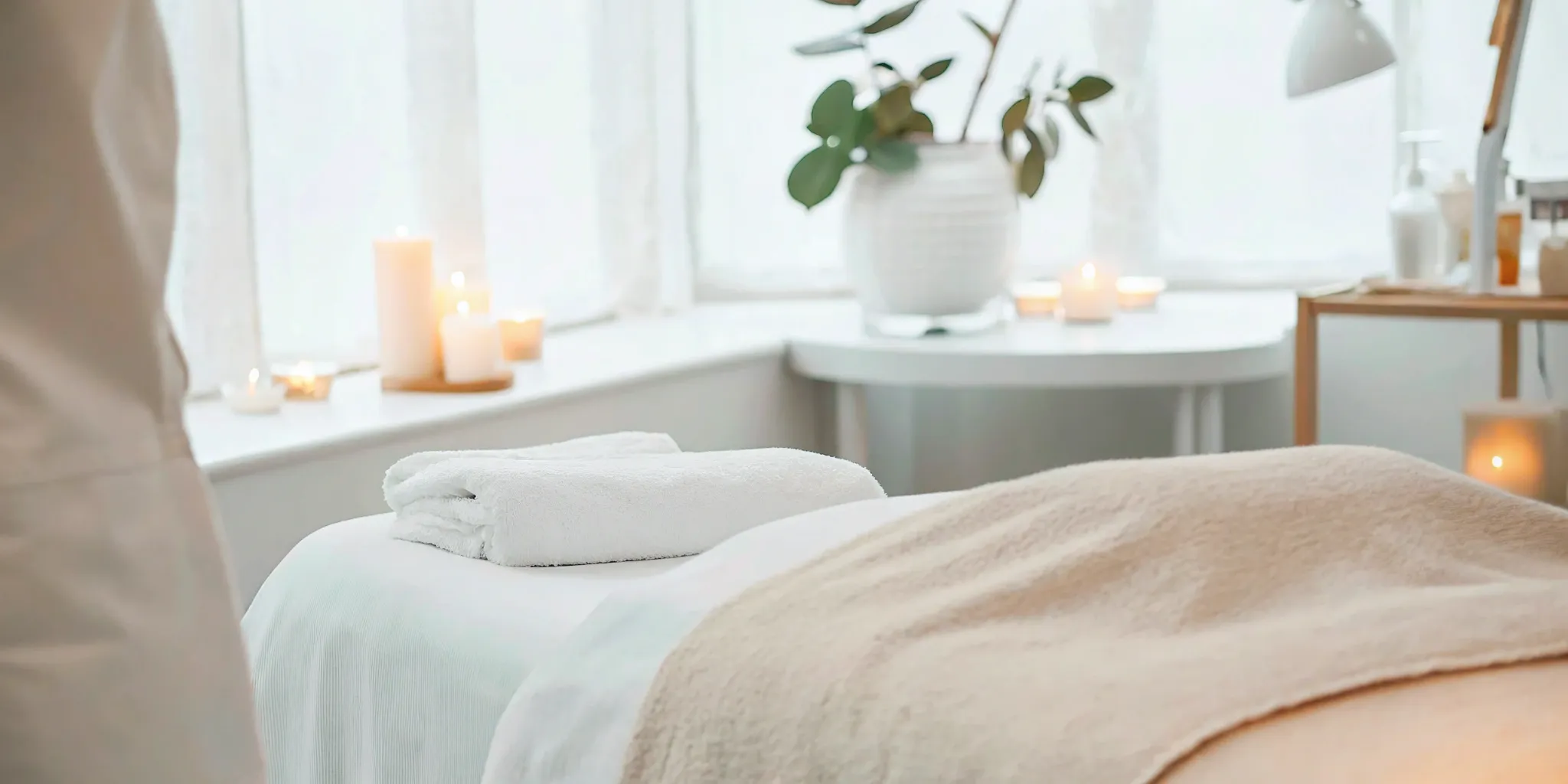 Woman receiving leg massage for cellulite reduction.