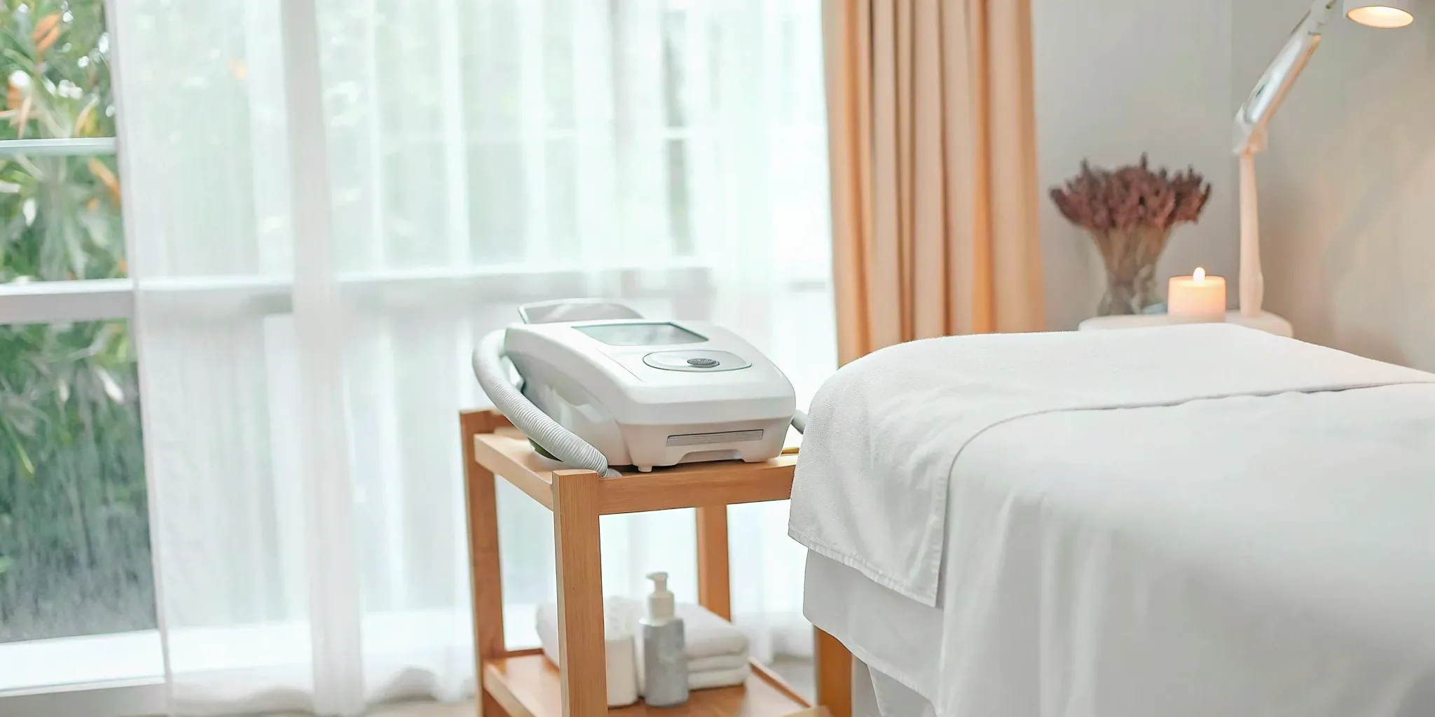 Laser fat reduction device in a spa treatment room.
