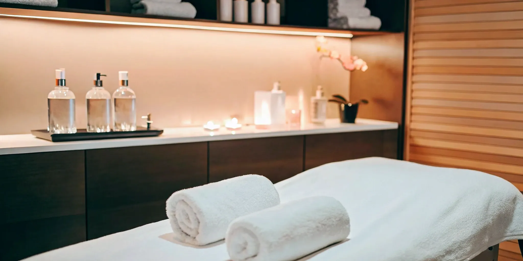 Frisco, TX med spa specials: Relaxing treatment room with massage table, soft towels, and skincare products.