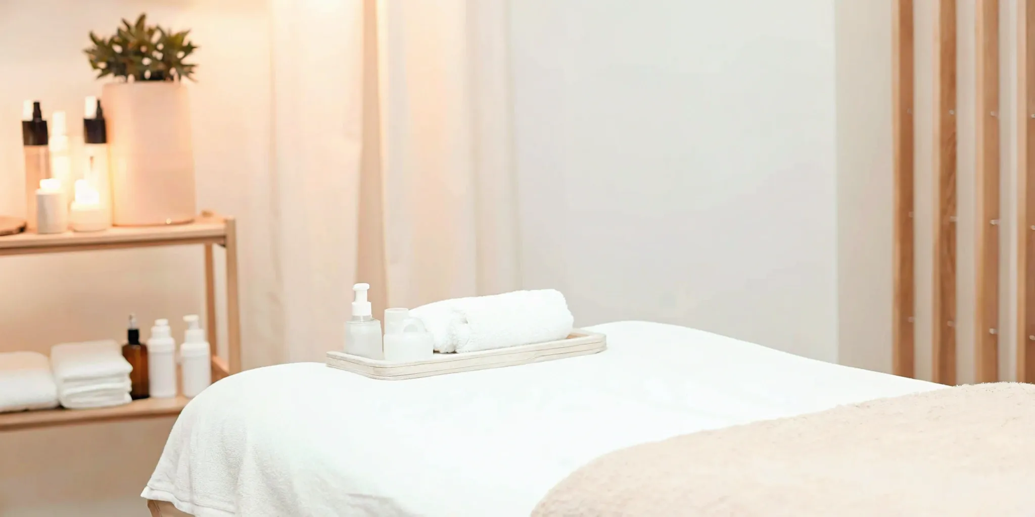 eMatrix skincare setup with towels and products.