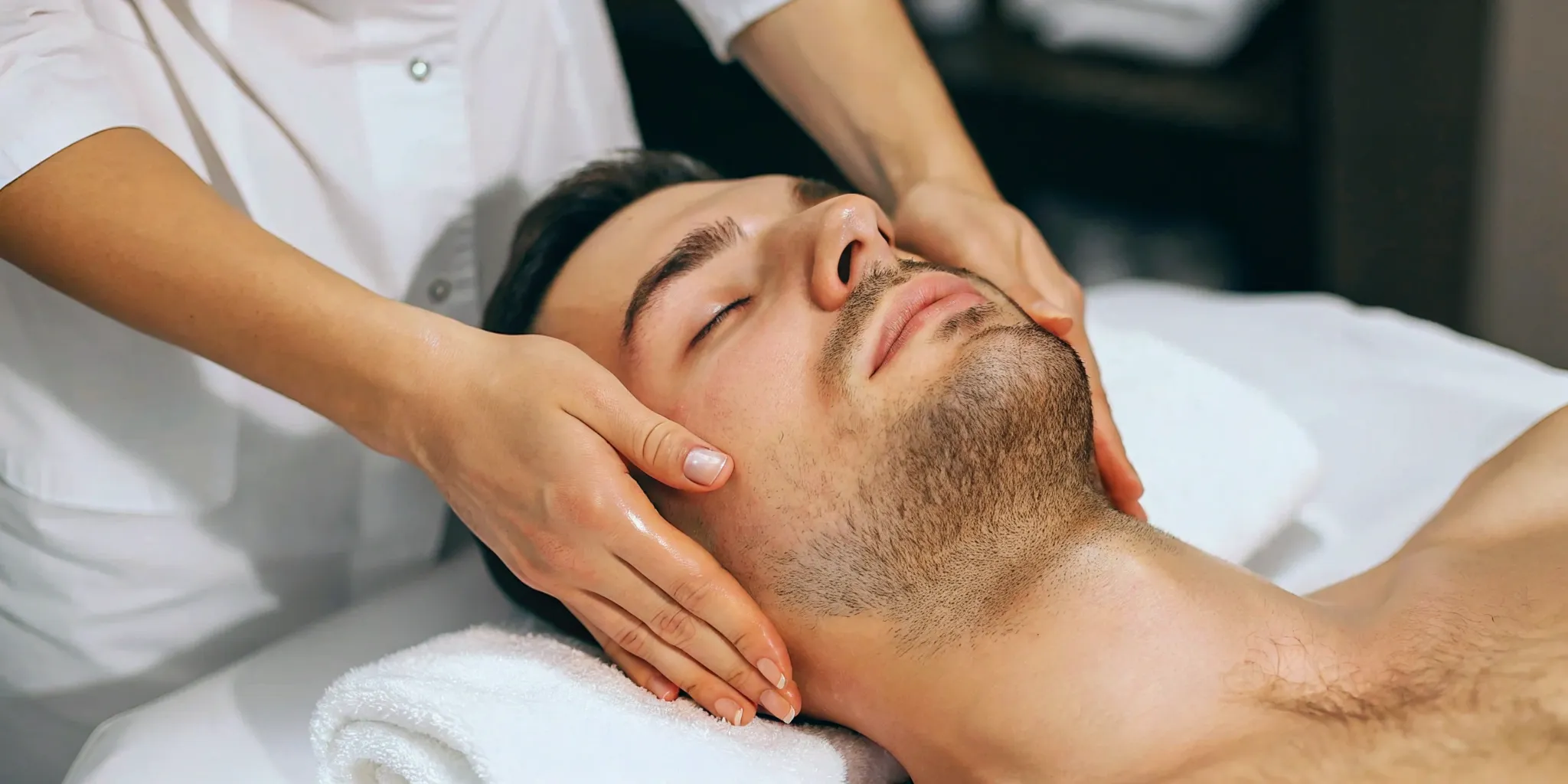 Man receiving a HydraFacial treatment for men at a local medspa.