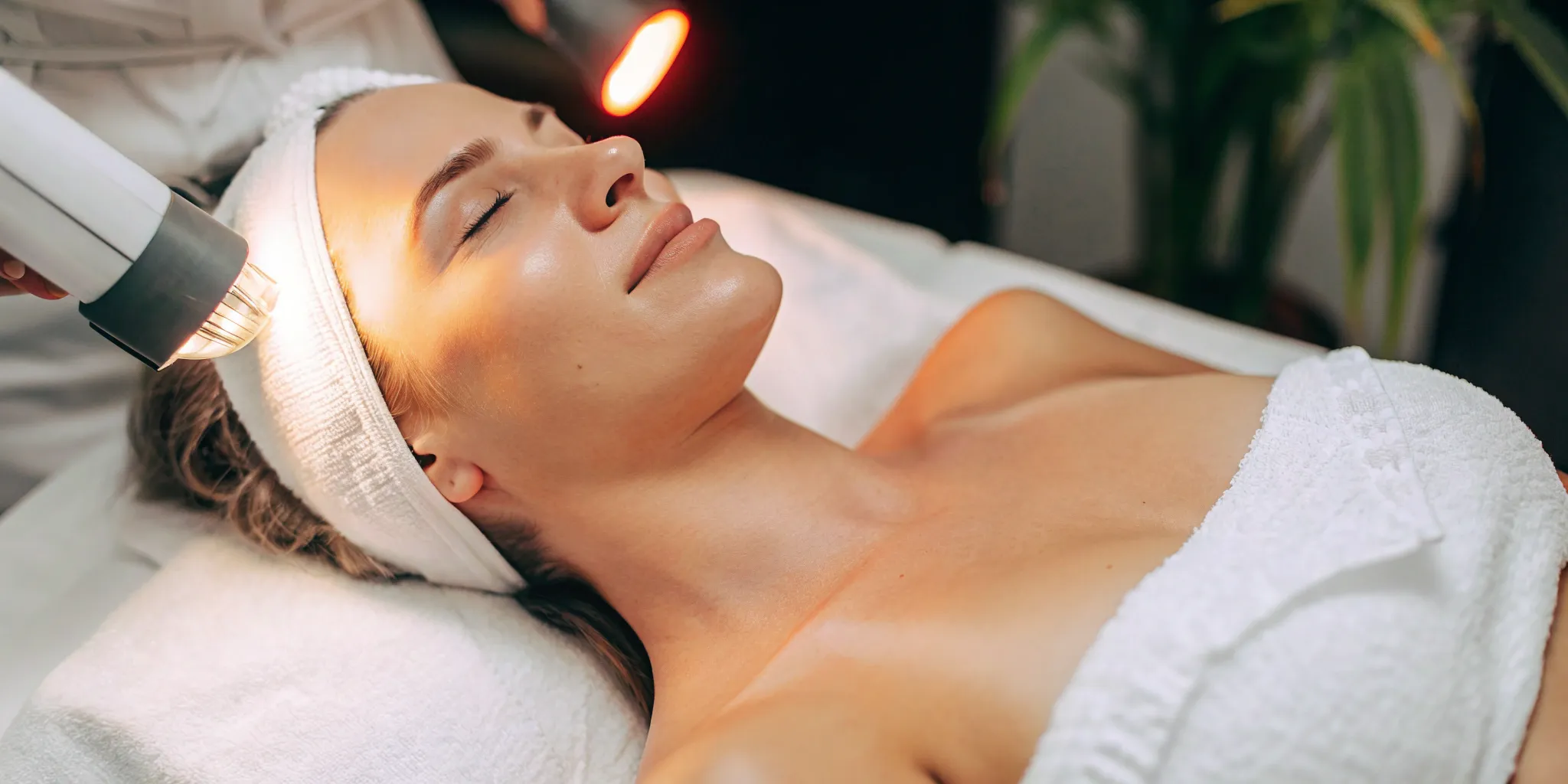 A specialist performing a laser fat reduction treatment on a woman's abdomen.