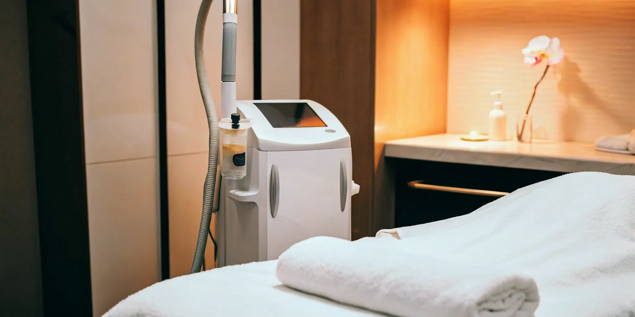 Laser hair removal treatment room in a Dallas clinic with advanced laser equipment.