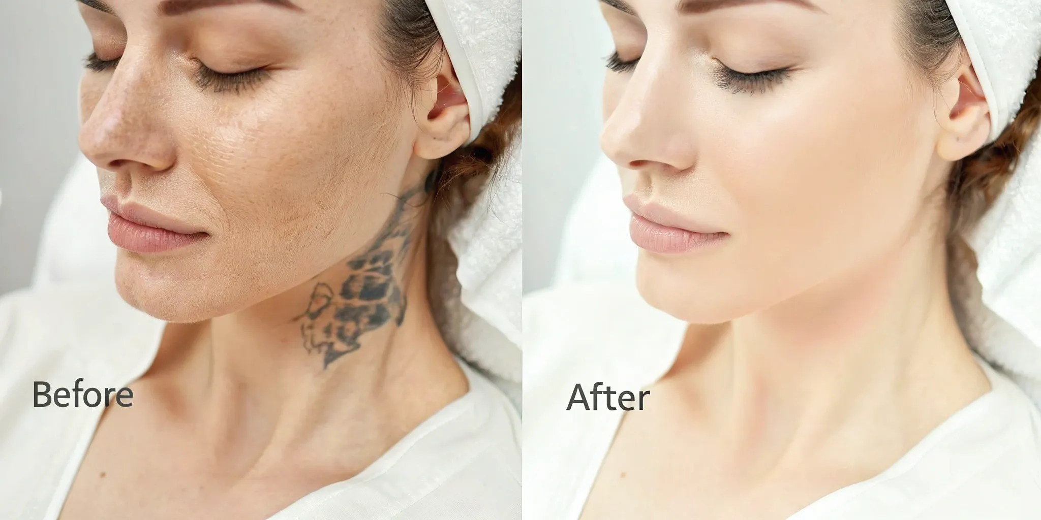 A tattoo shown before and after the fading process, prepared for a cover up.