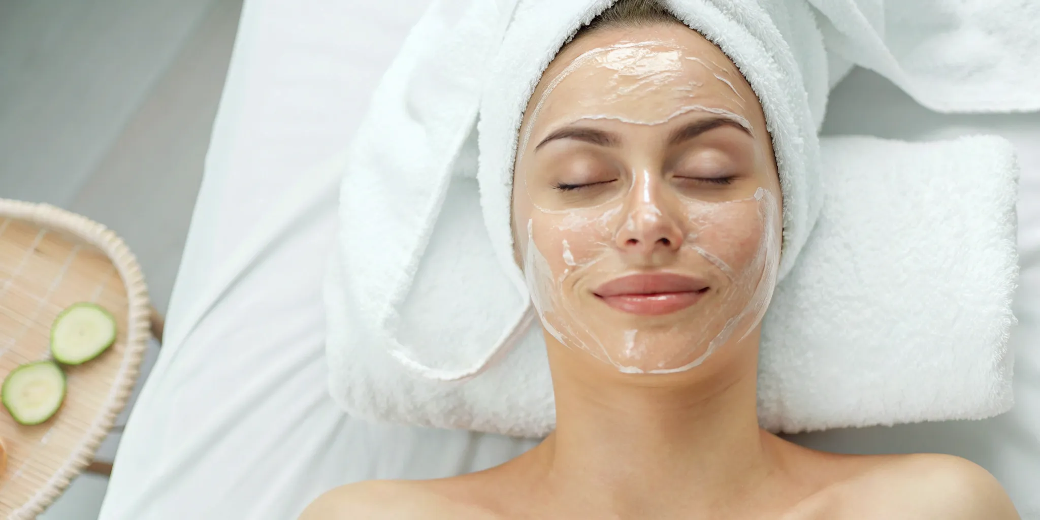Woman receiving a professional skin tightening facial treatment at a spa.
