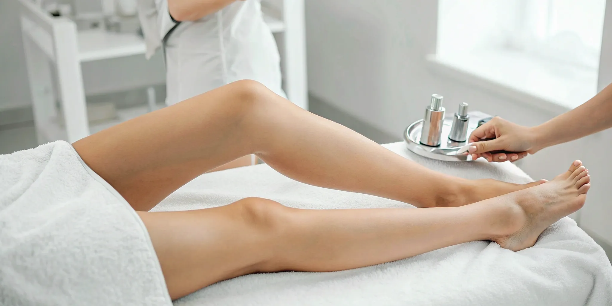 Microneedling treatment on legs at a professional clinic in Plano.
