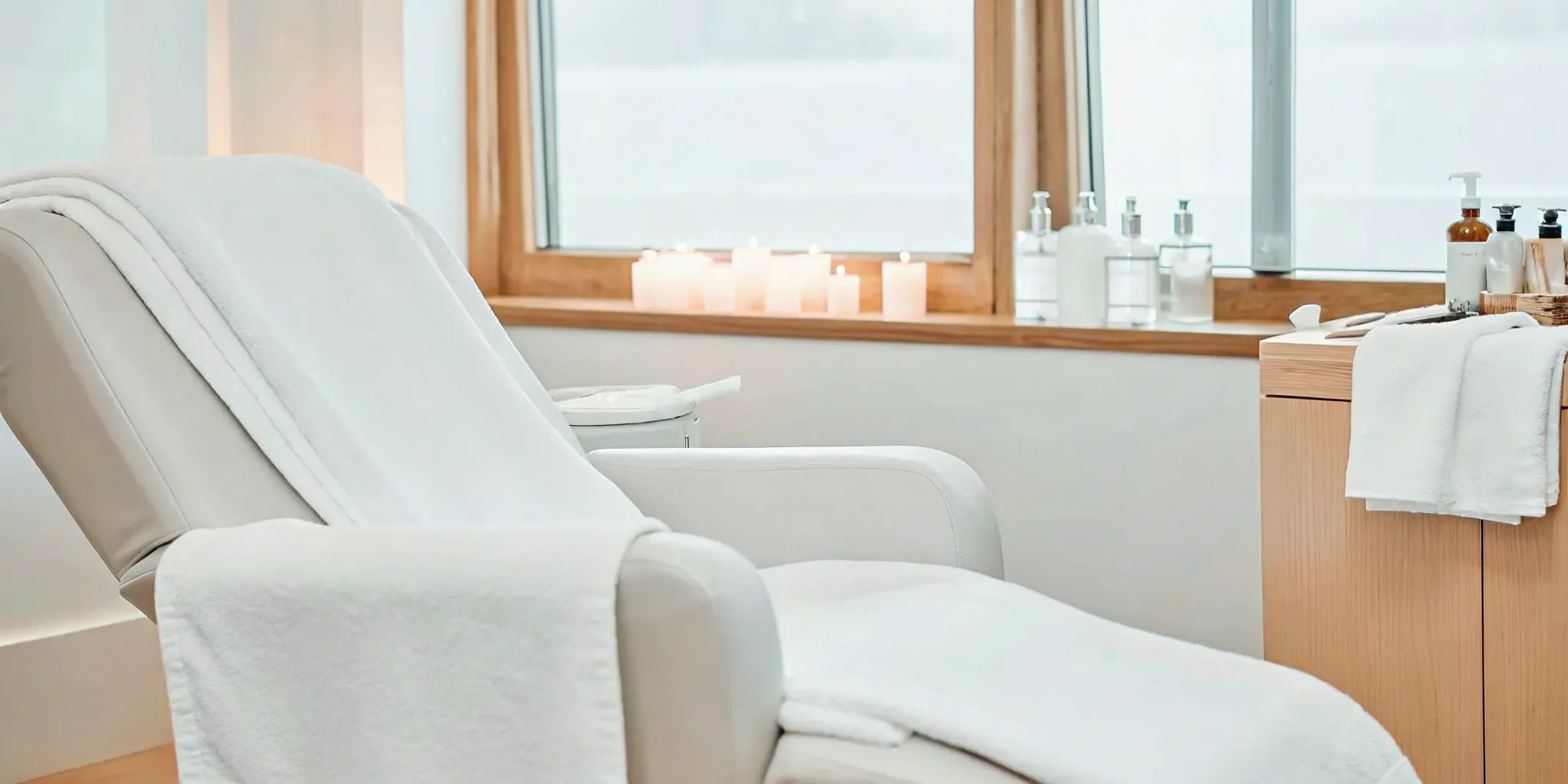 A comfortable Dallas medspa room prepared for a photofacial treatment.