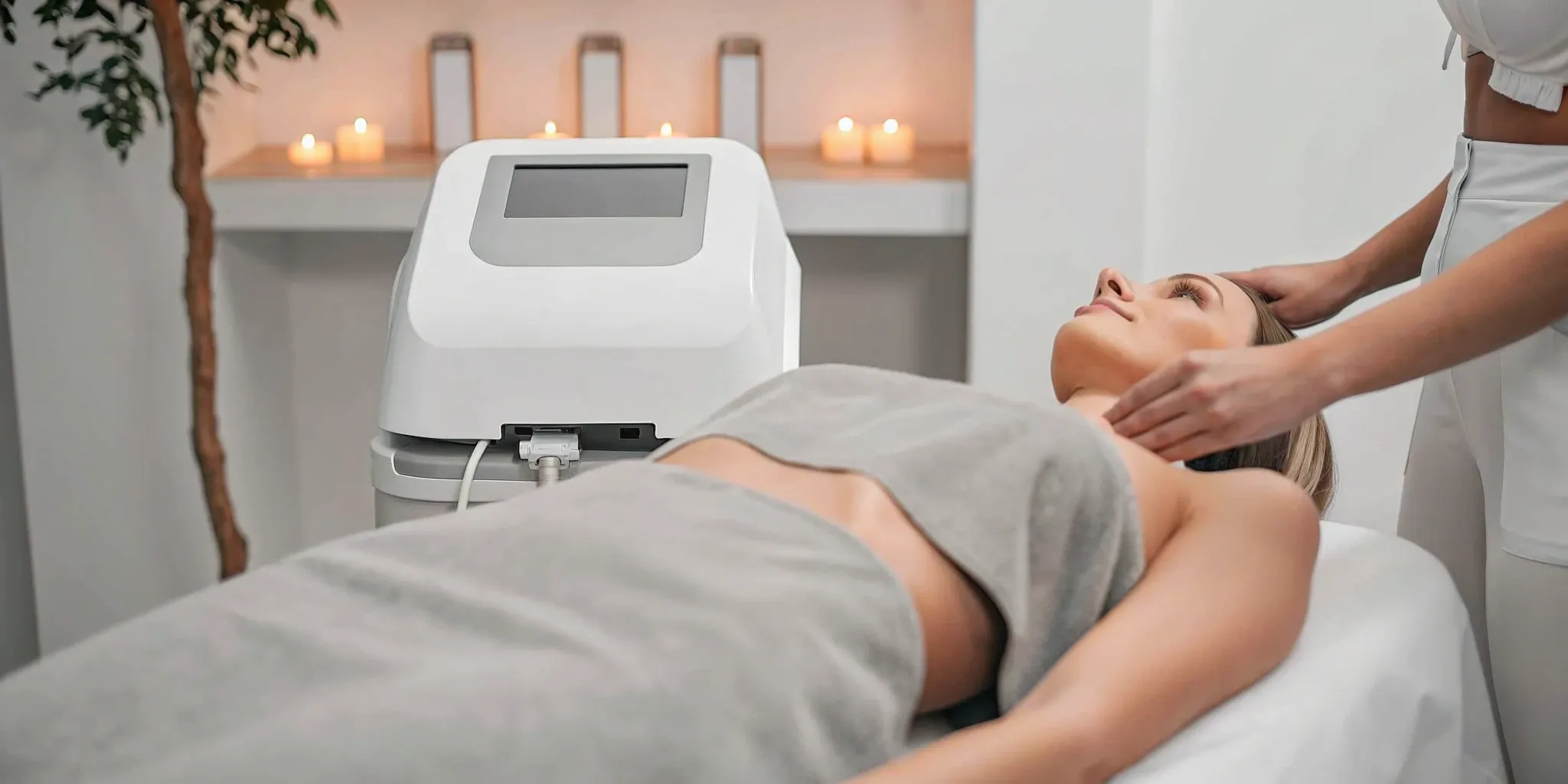 Client receiving a non-invasive body contouring treatment from a specialist in Lewisville.