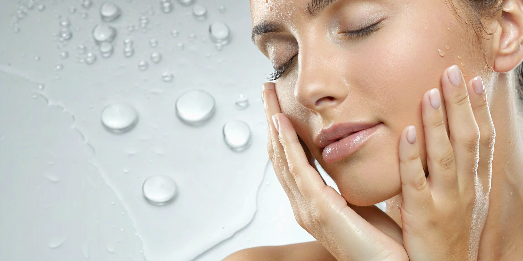 A woman's clear, glowing face showing the positive results of a hydrafacial.