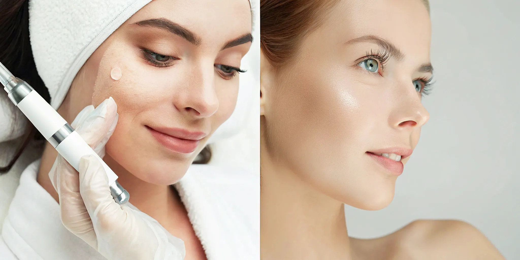 A person's face receiving a microneedling treatment that helps reduce hyperpigmentation.