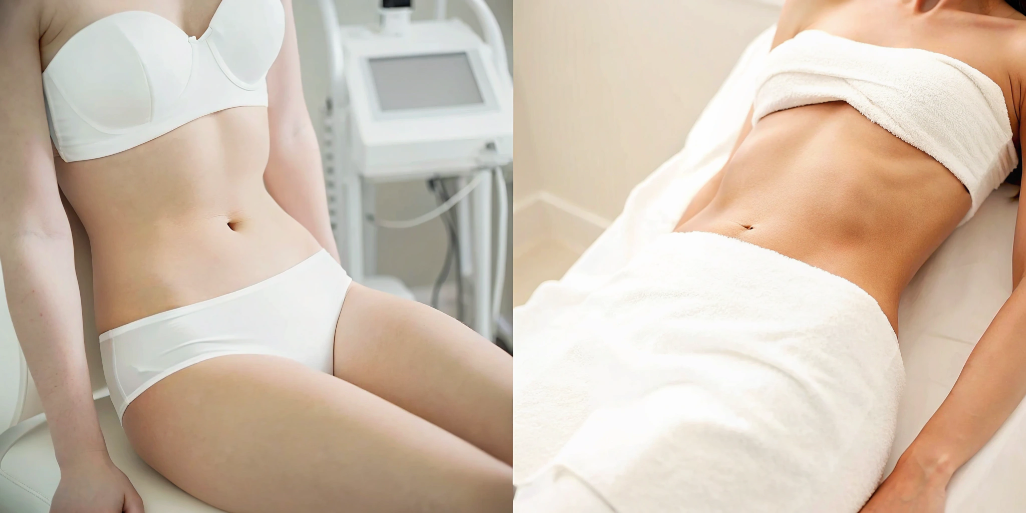 Emsculpt before and after results of a toned abdomen and defined body contour.