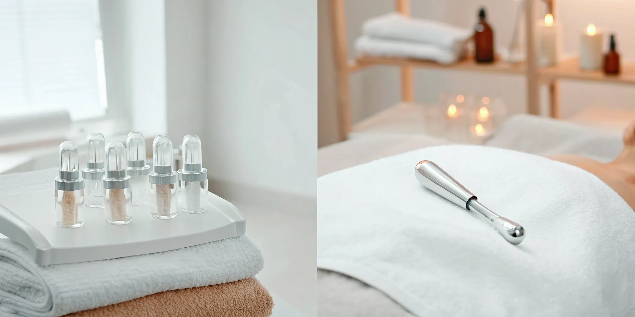 Microneedling vs chemical peel tools laid out side-by-side for a skin treatment comparison.
