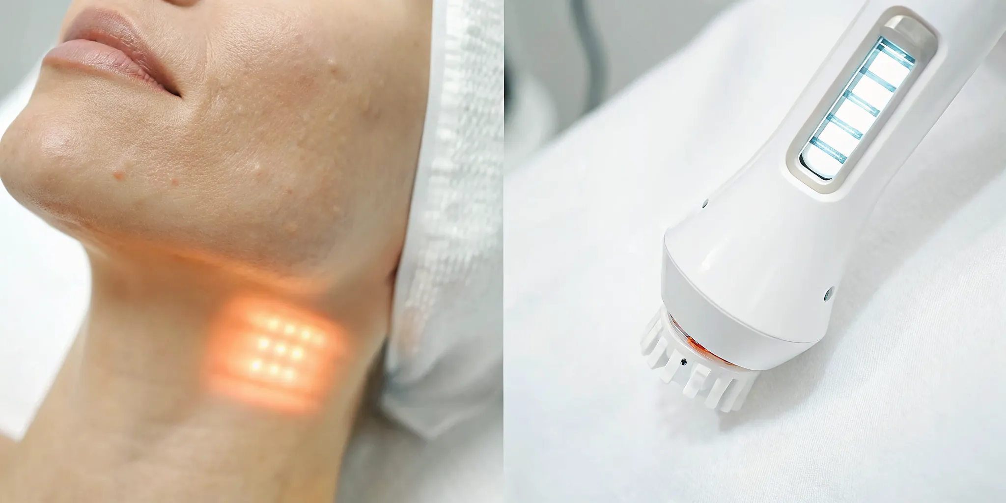 A patient's face receiving an eMatrix treatment for a comparison of eMatrix vs microneedling.