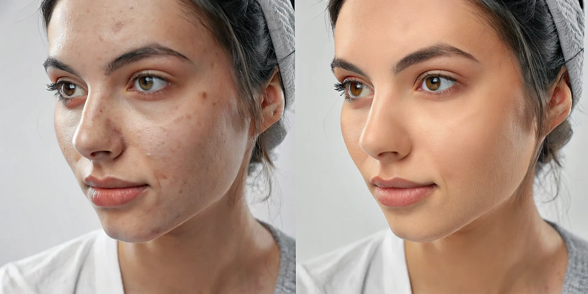 Hydrafacial results before and after with smoother texture and a radiant, even skin tone.