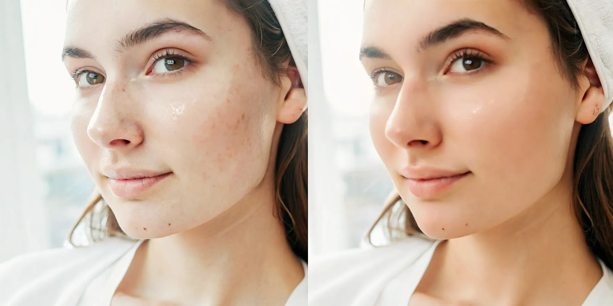 Before and after a HydraFacial, showing a normal side effect like redness resolving into smoother, clearer skin.