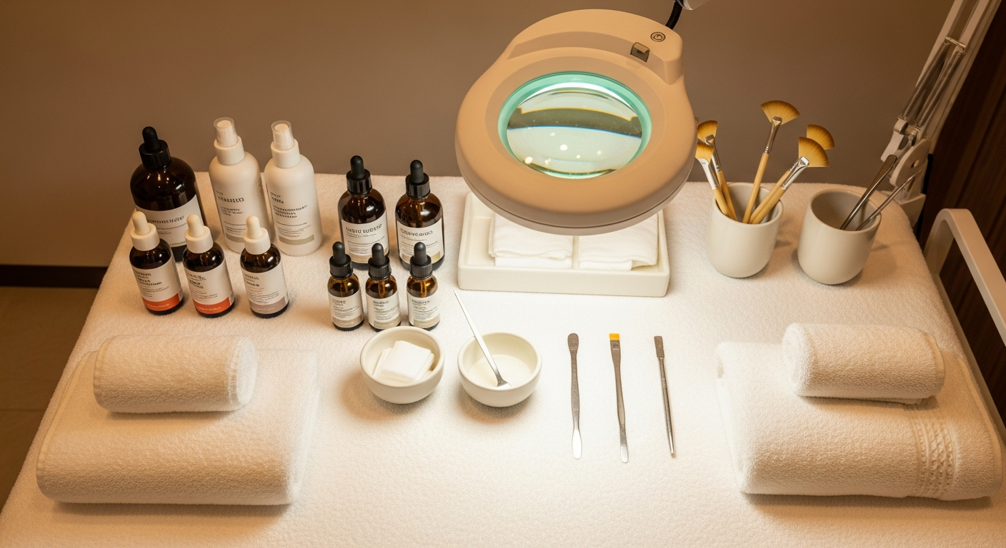 Professional medspa treatment room with VI Peel application setup