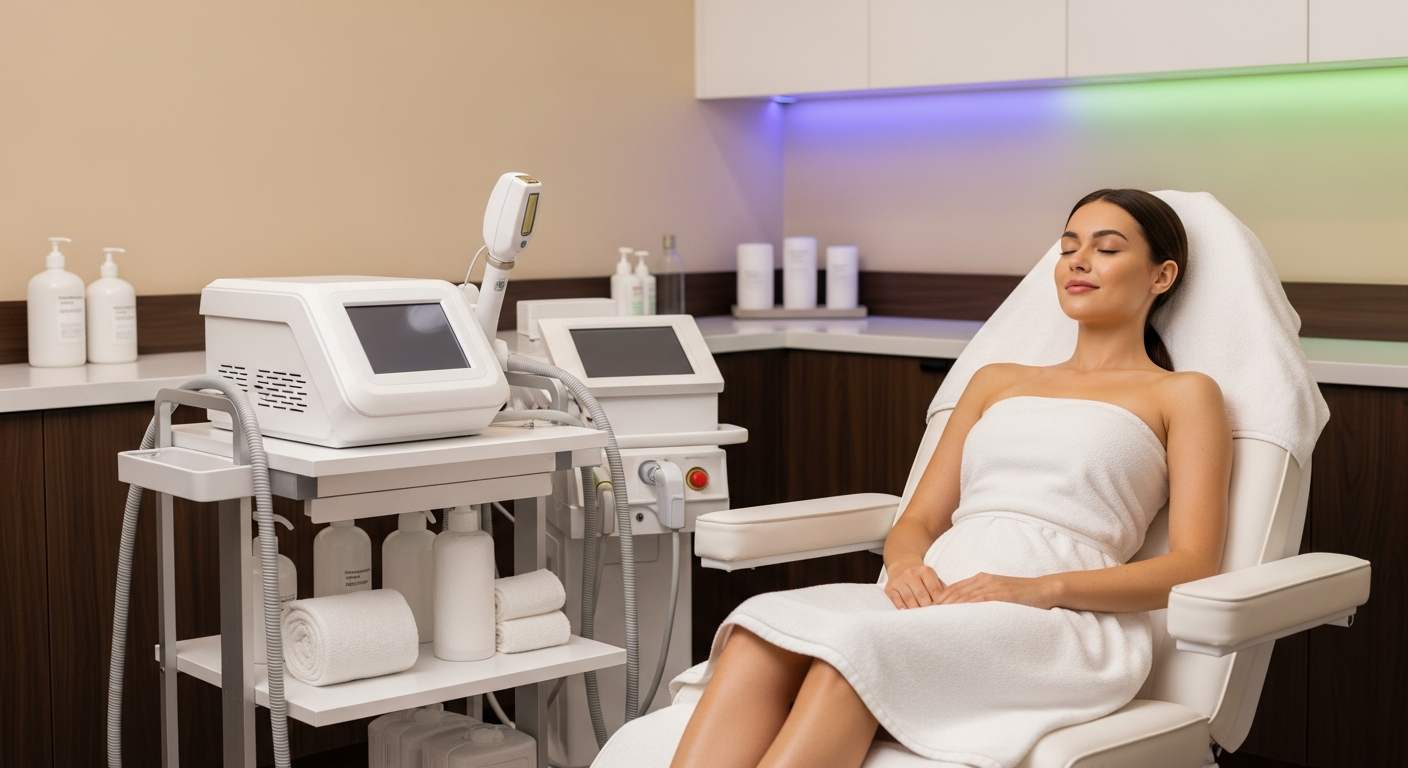 Professional laser hair removal treatment room at Ultimate Image MedSpa featuring the Candela GentleMax Pro