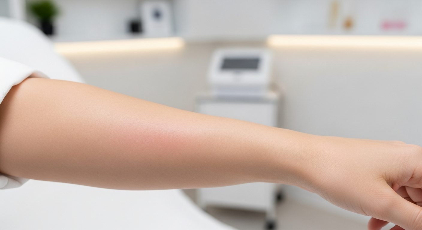 Mild redness on skin after laser hair removal, a common temporary side effect