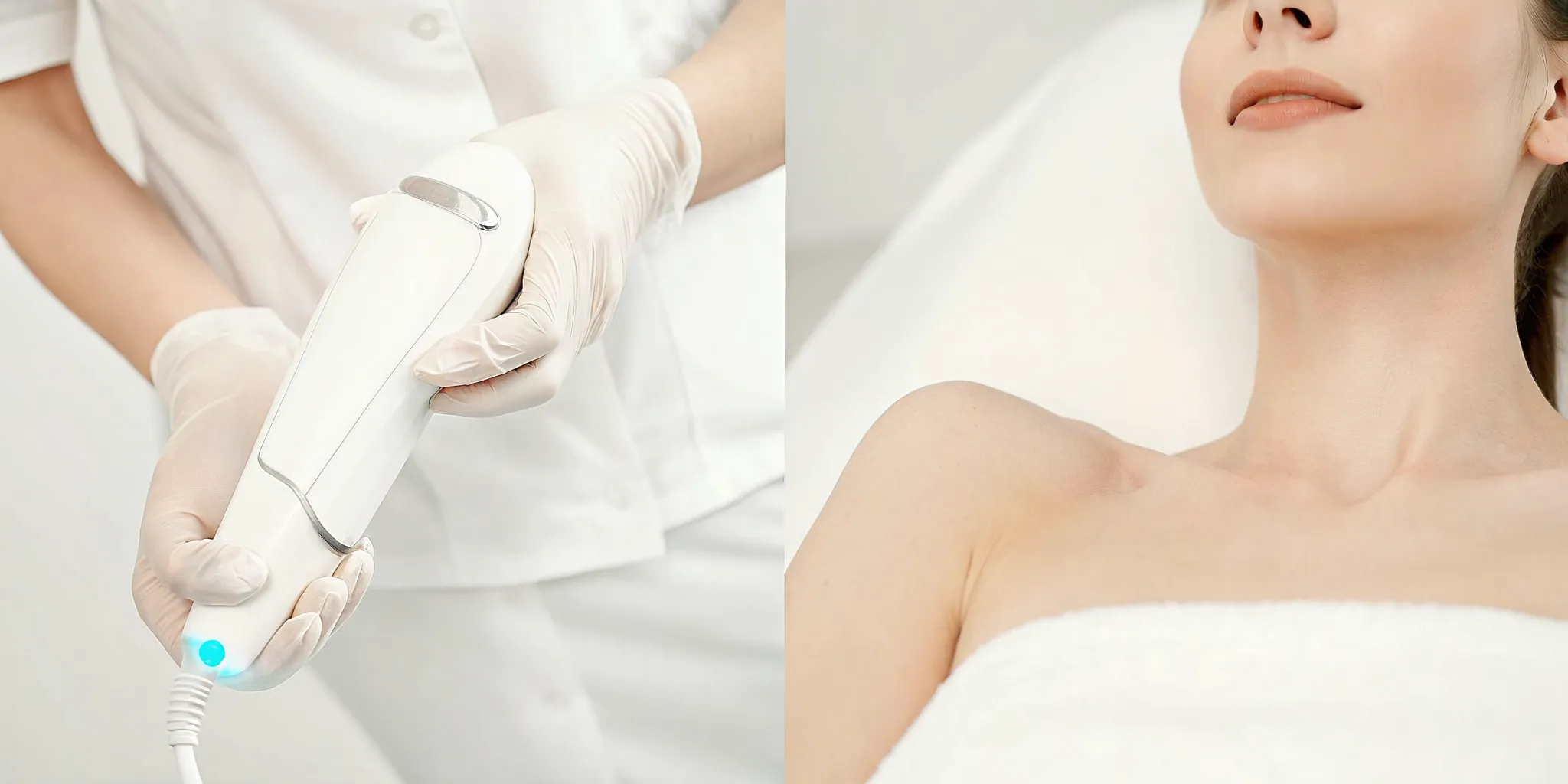 A professional performs laser hair removal, a treatment often compared to IPL.