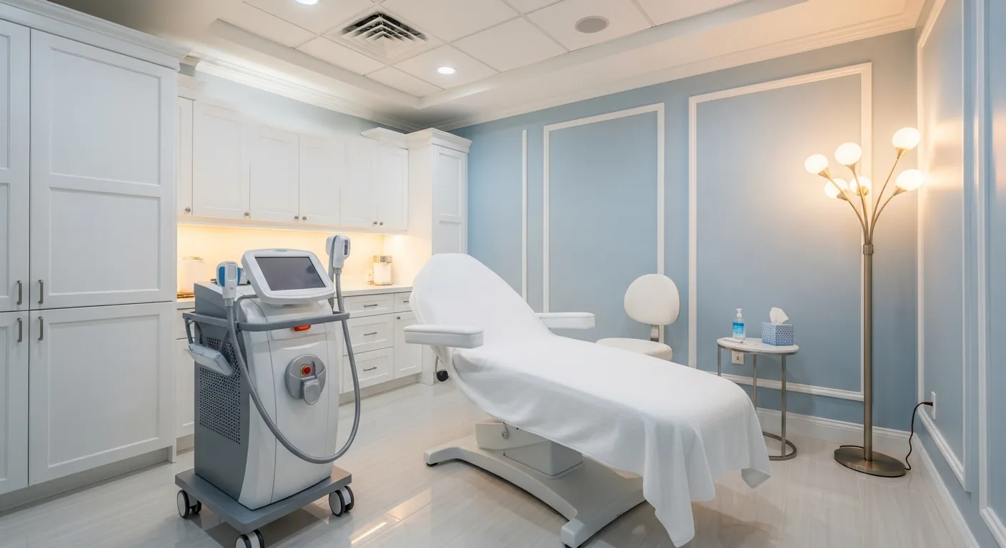 Laser hair removal treatment room at a professional med spa