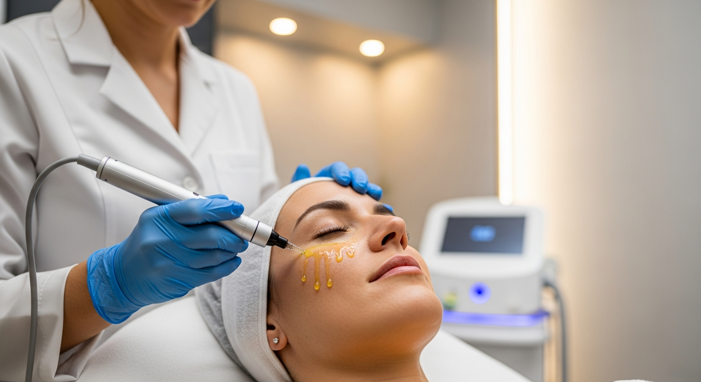 Microneedling with PRP treatment being performed at Ultimate Image MedSpa