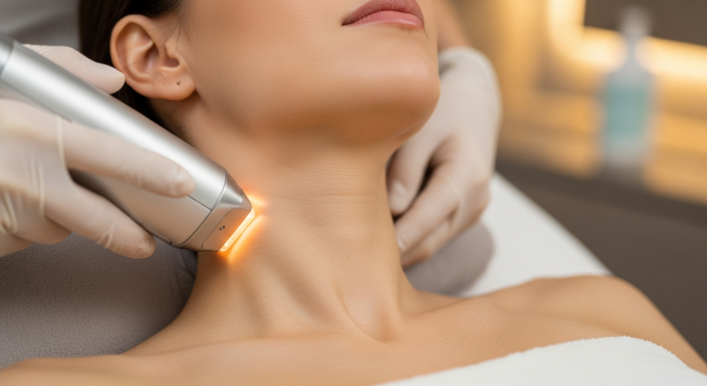 Laser skin tightening procedure on neck area at Ultimate Image MedSpa