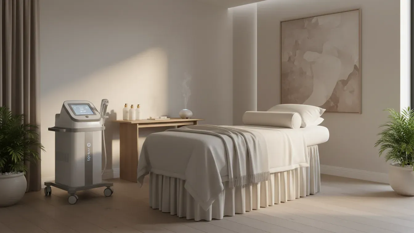 Modern med spa room for non-invasive cellulite reduction treatments