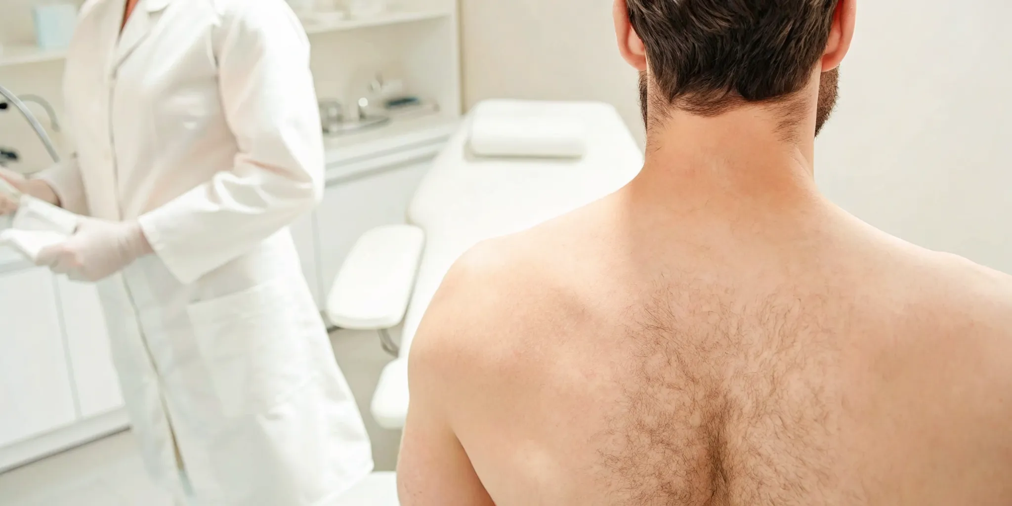 Man preparing for professional chest, back, and shoulder laser hair removal