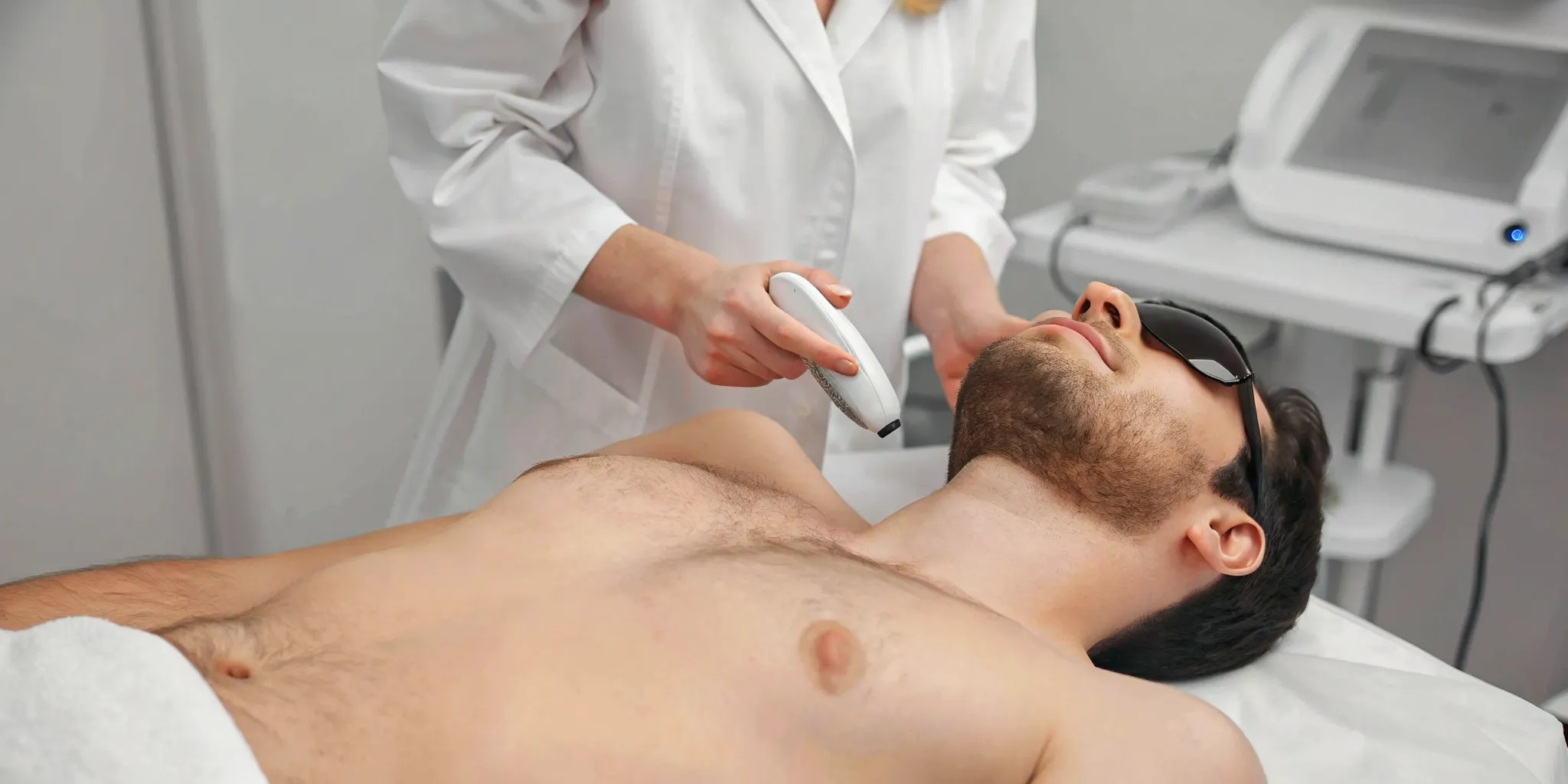 Male client receiving laser hair removal treatment at a medical spa in Dallas-Fort Worth