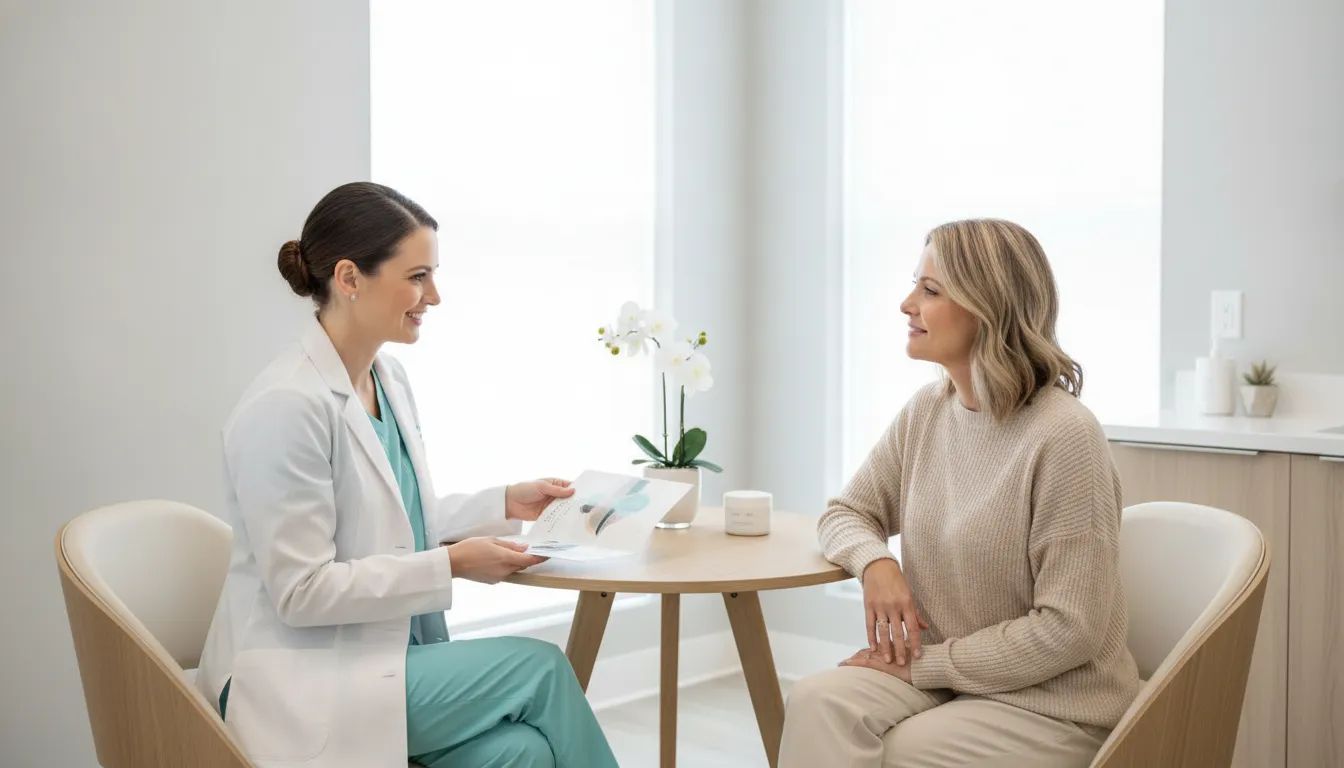 First time med spa consultation in a welcoming treatment room