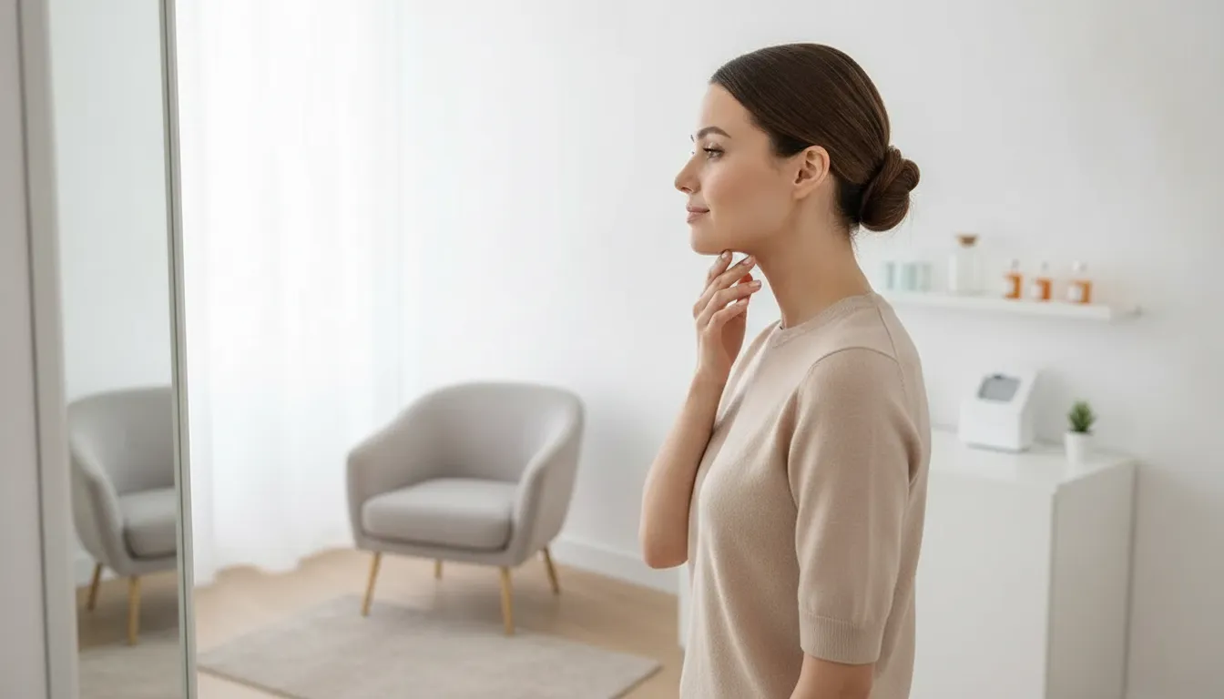 Adult profile showing the under-chin area during double chin treatment education