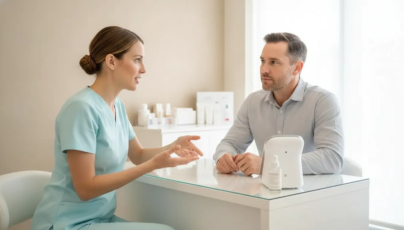 A clinician discussing injectable treatment options with a patient